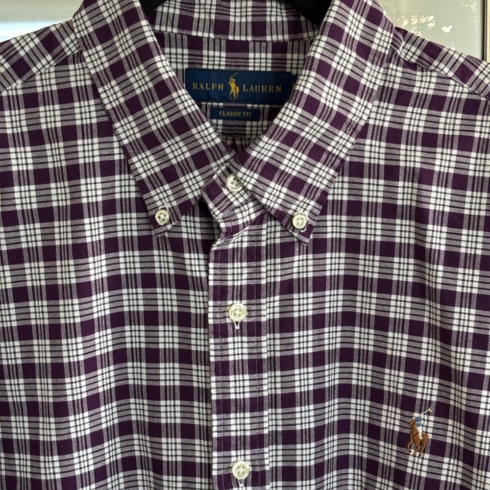 Polo Ralph Lauren Mens XL Classic Fit Shirt Purple White Plaid Button Down